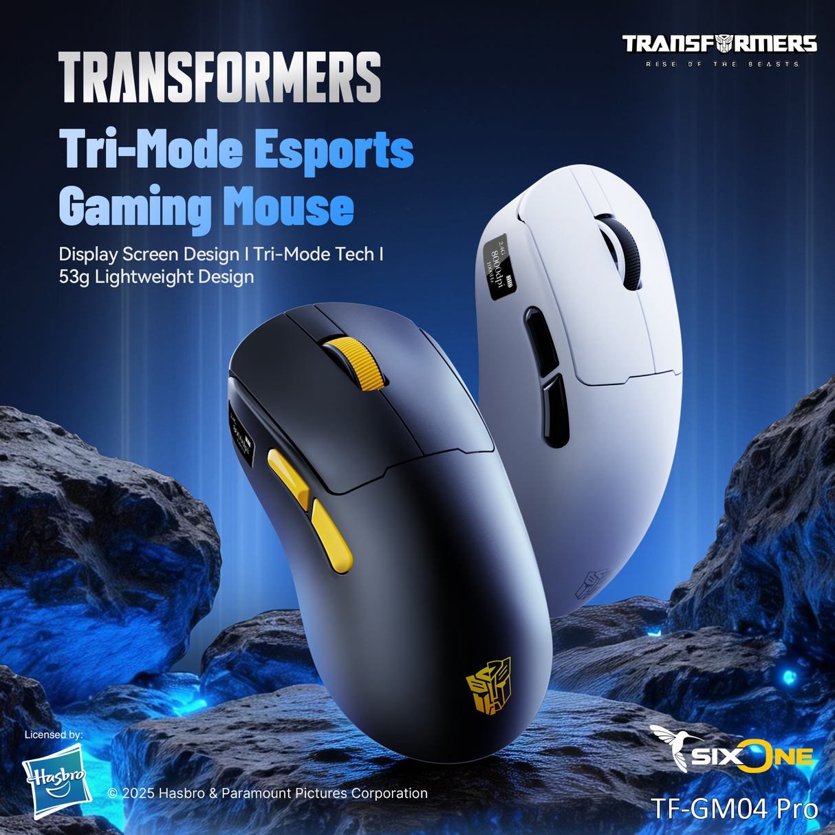 Transformers Autobots TF-GM04 Pro Wireless Esports Gaming Mouse, 53g Ultra-Light, Tri-Mode Bluetooth/2.4GHz/Wired - 24000 DPI RGB 6 Buttons
