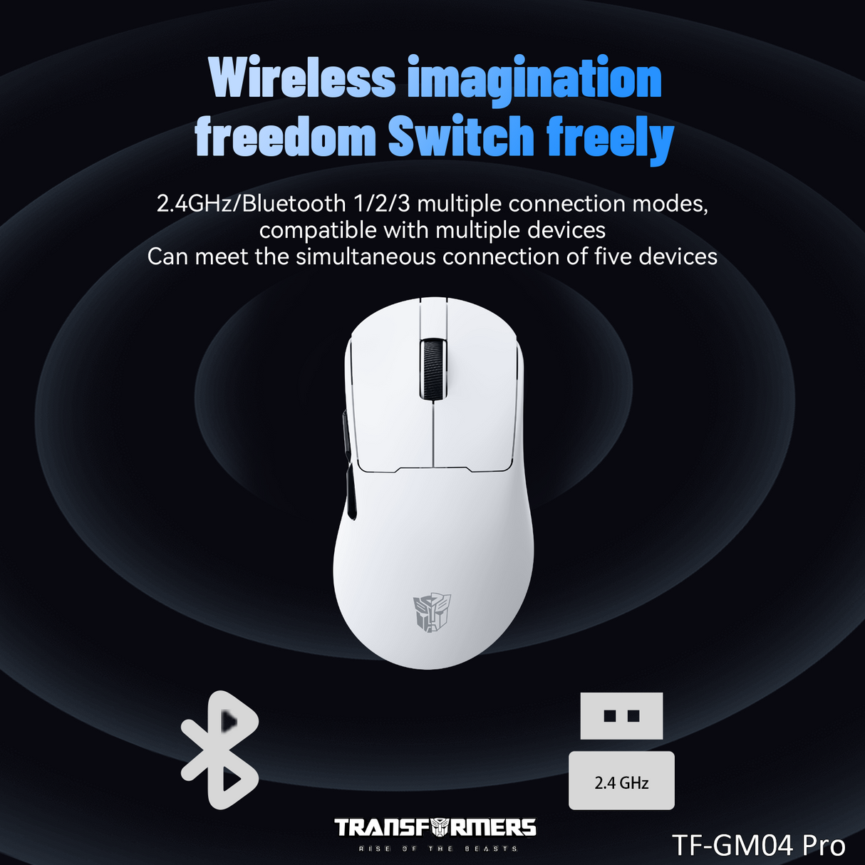 Transformers Autobots TF-GM04 Pro Wireless Esports Gaming Mouse, 53g Ultra-Light, Tri-Mode Bluetooth/2.4GHz/Wired - 24000 DPI RGB 6 Buttons