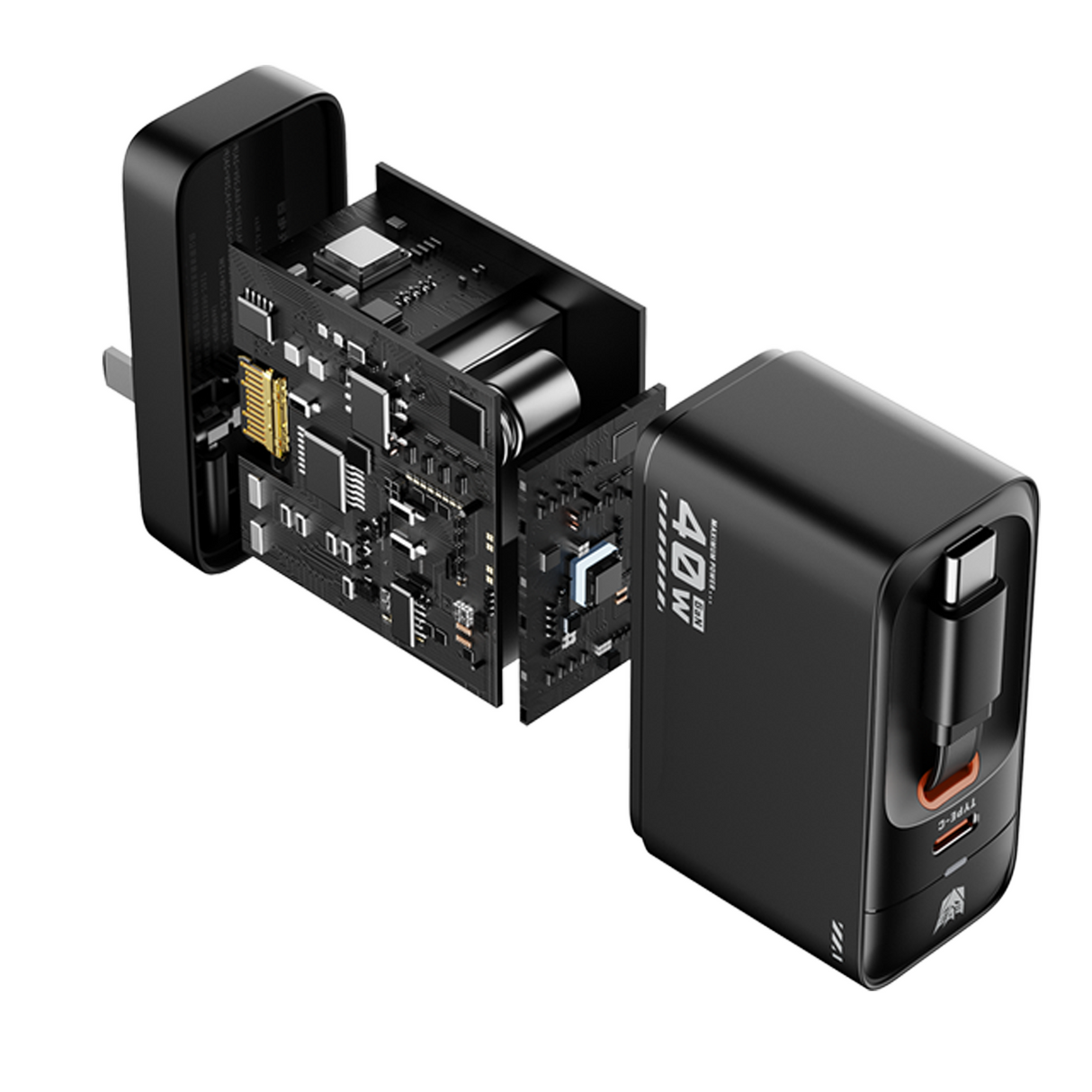 Transformers StarSaber TF-S01 40W GaN USB-C Fast Charger with Retractable 32” Cable, Dual USB-C (20W+12W) Compact Wall Charger for iPhone, Samsung, Google Pixel, iPad AC 100-240V