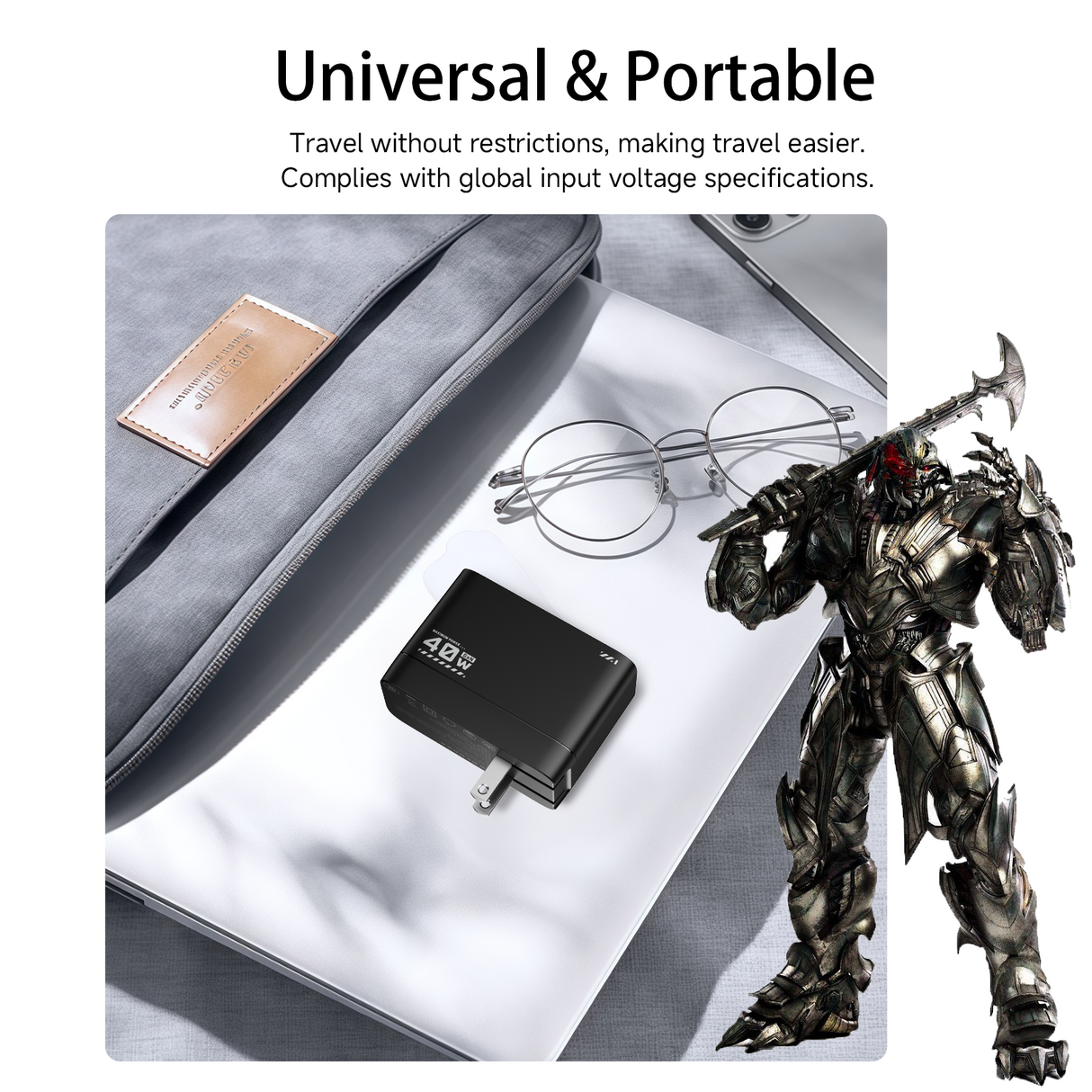 Transformers StarSaber TF-S01 40W GaN USB-C Fast Charger with Retractable 32” Cable, Dual USB-C (20W+12W) Compact Wall Charger for iPhone, Samsung, Google Pixel, iPad AC 100-240V