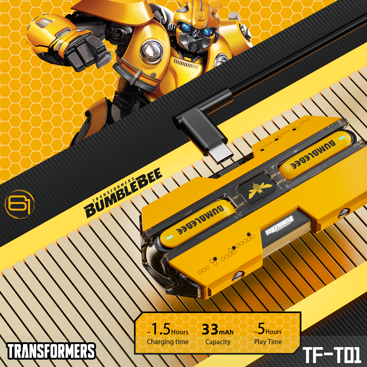 Transformers TF-T01 True Wireless Earbuds Wireless Bluetooth 5.4 Ear Buds Deep Bass Sound Earbud with Smart Noise Cancelling Mic IPX5 Waterproof in Ear Earphones for Android iOS Blue