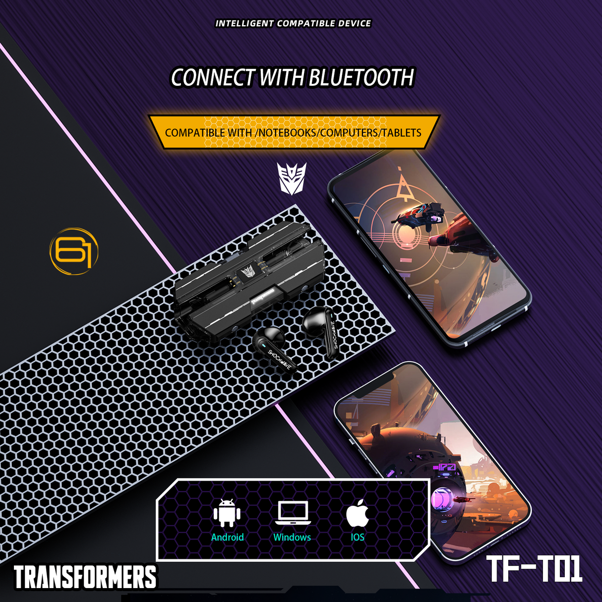 Transformers TF-T01 True Wireless Earbuds Wireless Bluetooth 5.4 Ear Buds Deep Bass Sound Earbud with Smart Noise Cancelling Mic IPX5 Waterproof in Ear Earphones for Android iOS Blue