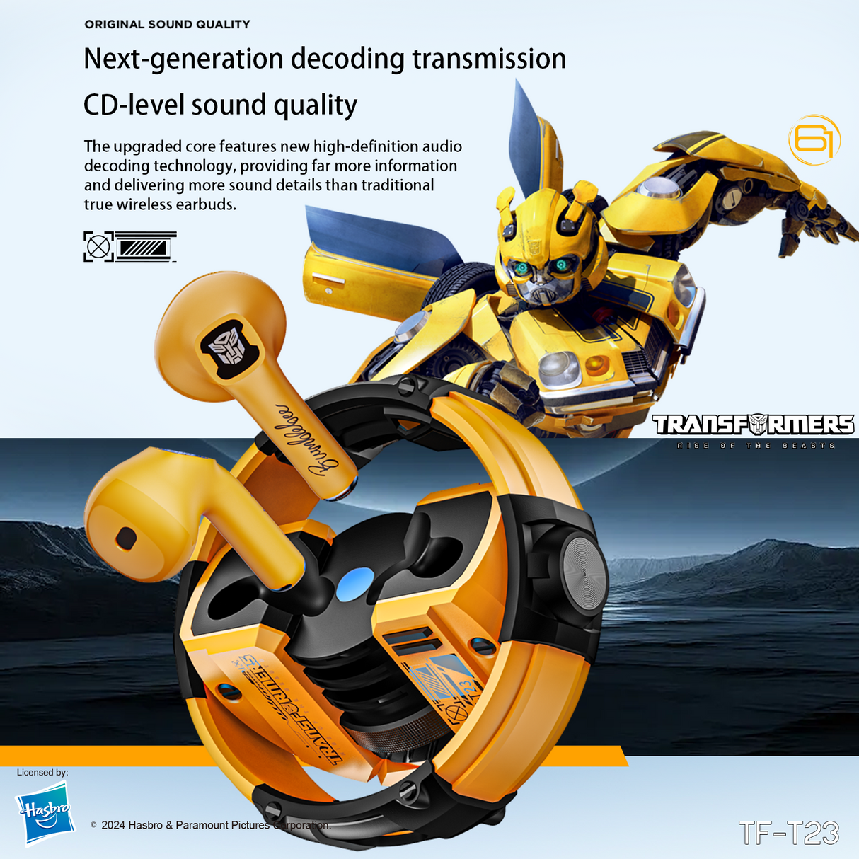 Transformers TF-T23 Wireless Bluetooth Earbuds - Premium Zinc Alloy Case RGB Breathing Lights, Gaming Mode, 13mm Loudspeaker, Deep Bass Sound, Long Battery Life, Type-C Fast Charge