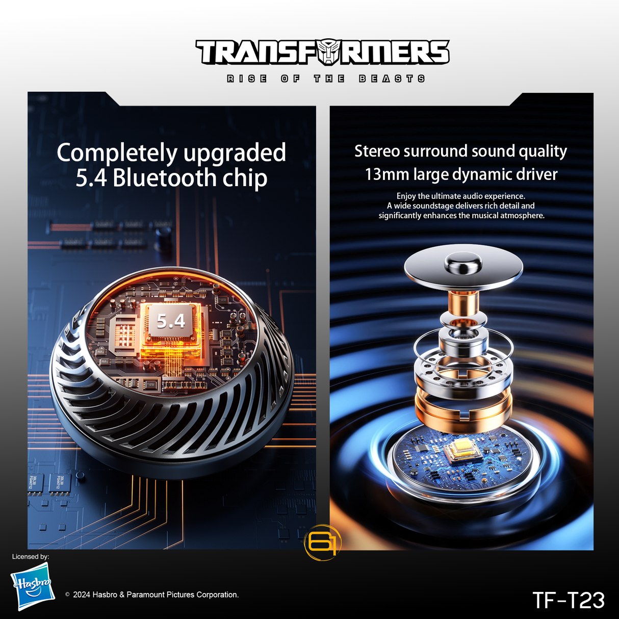 Transformers TF-T23 Wireless Bluetooth Earbuds - Premium Zinc Alloy Case RGB Breathing Lights, Gaming Mode, 13mm Loudspeaker, Deep Bass Sound, Long Battery Life, Type-C Fast Charge