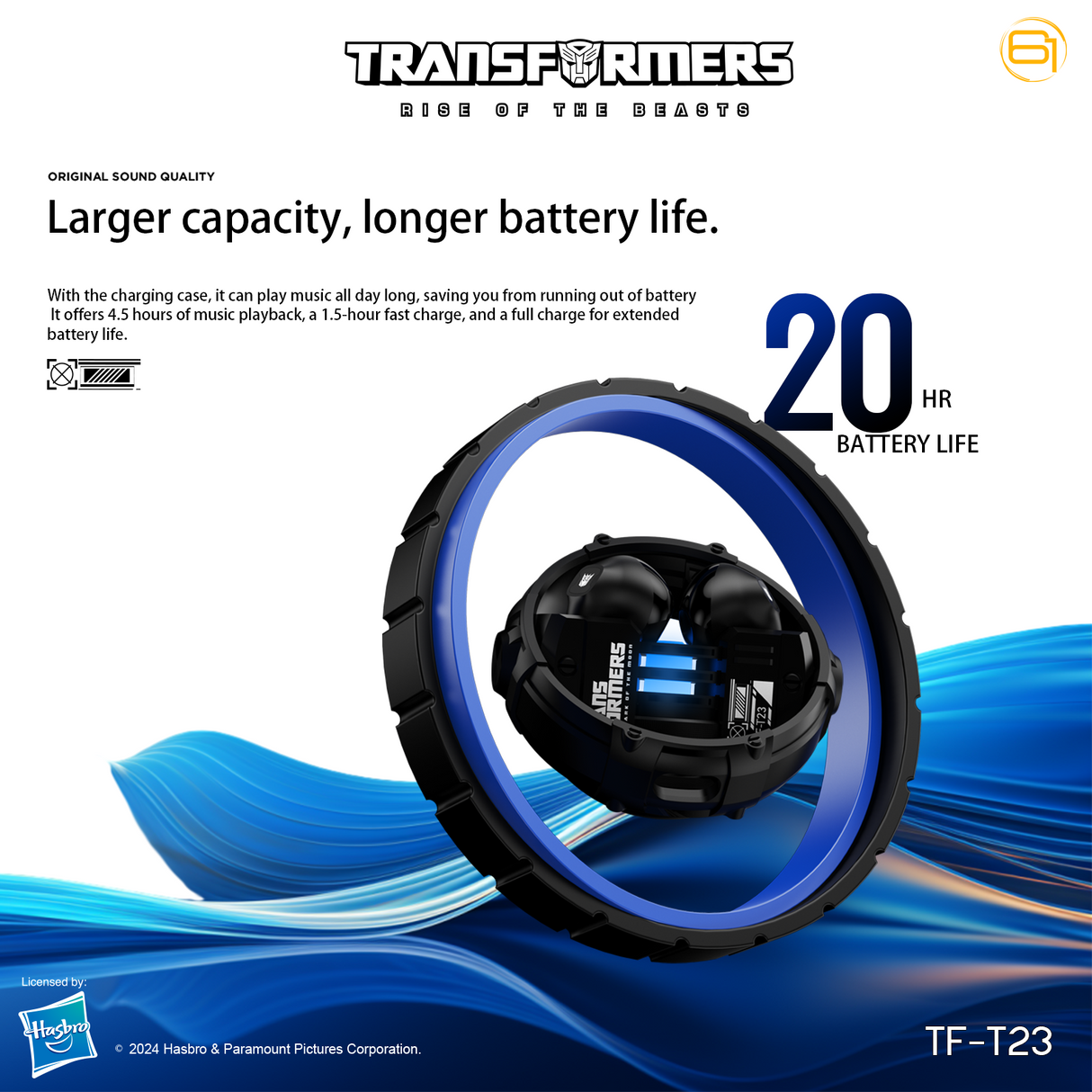 Transformers TF-T23 Wireless Bluetooth Earbuds - Premium Zinc Alloy Case RGB Breathing Lights, Gaming Mode, 13mm Loudspeaker, Deep Bass Sound, Long Battery Life, Type-C Fast Charge