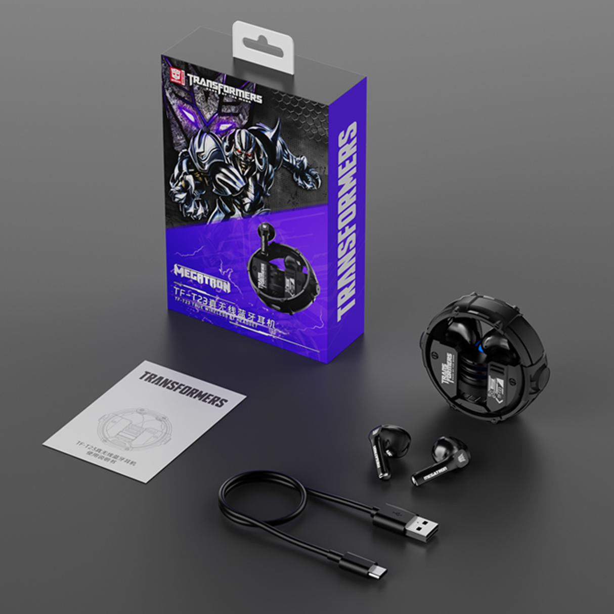 Transformers TF-T23 Wireless Bluetooth Earbuds - Premium Zinc Alloy Case RGB Breathing Lights, Gaming Mode, 13mm Loudspeaker, Deep Bass Sound, Long Battery Life, Type-C Fast Charge