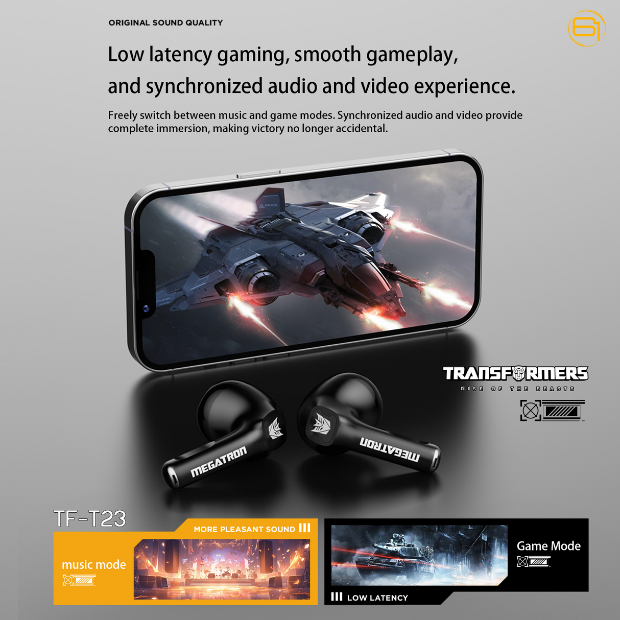 Transformers TF-T23 Wireless Bluetooth Earbuds - Premium Zinc Alloy Case RGB Breathing Lights, Gaming Mode, 13mm Loudspeaker, Deep Bass Sound, Long Battery Life, Type-C Fast Charge