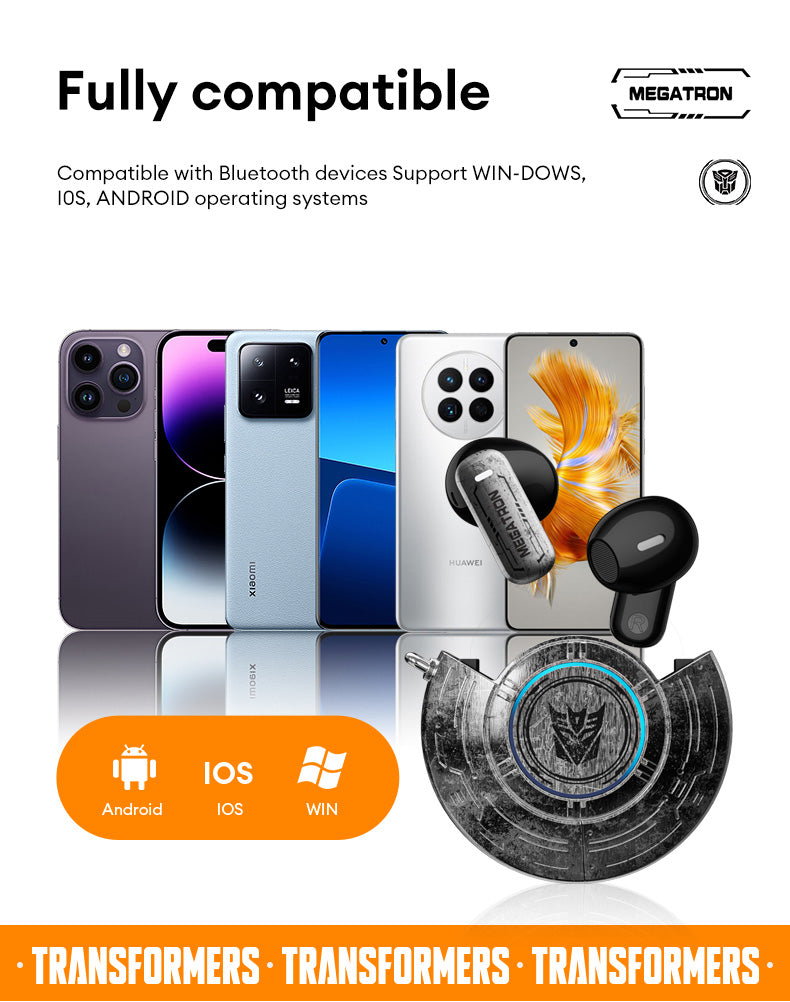 Transformers TF-T31 Bluetooth TWS Wireless Earbuds with Mechanical Shell Design Passive Noise Cancelling In-Ear Cool HiFi HD Calling Music Game Modes Low Latency Sports Earphones