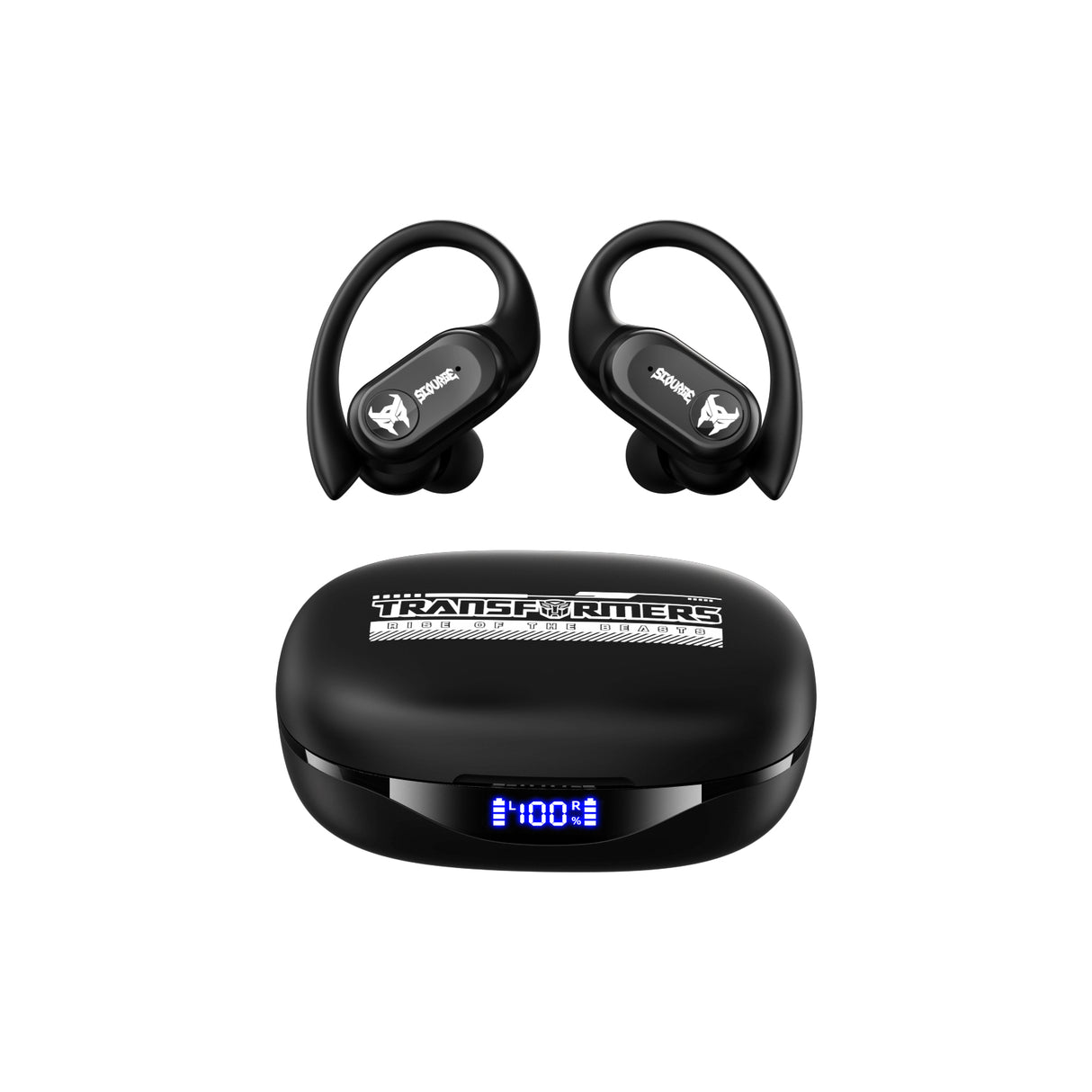 Transformers TF-T26 Pro Over The Ear Earbuds Wireless Bluetooth 5.4 Ear Buds with Earhooks 65H Playtimes Deep Bass Sound IPX5 Mic IPX5 Waterproof Earphones for Sport/Workout