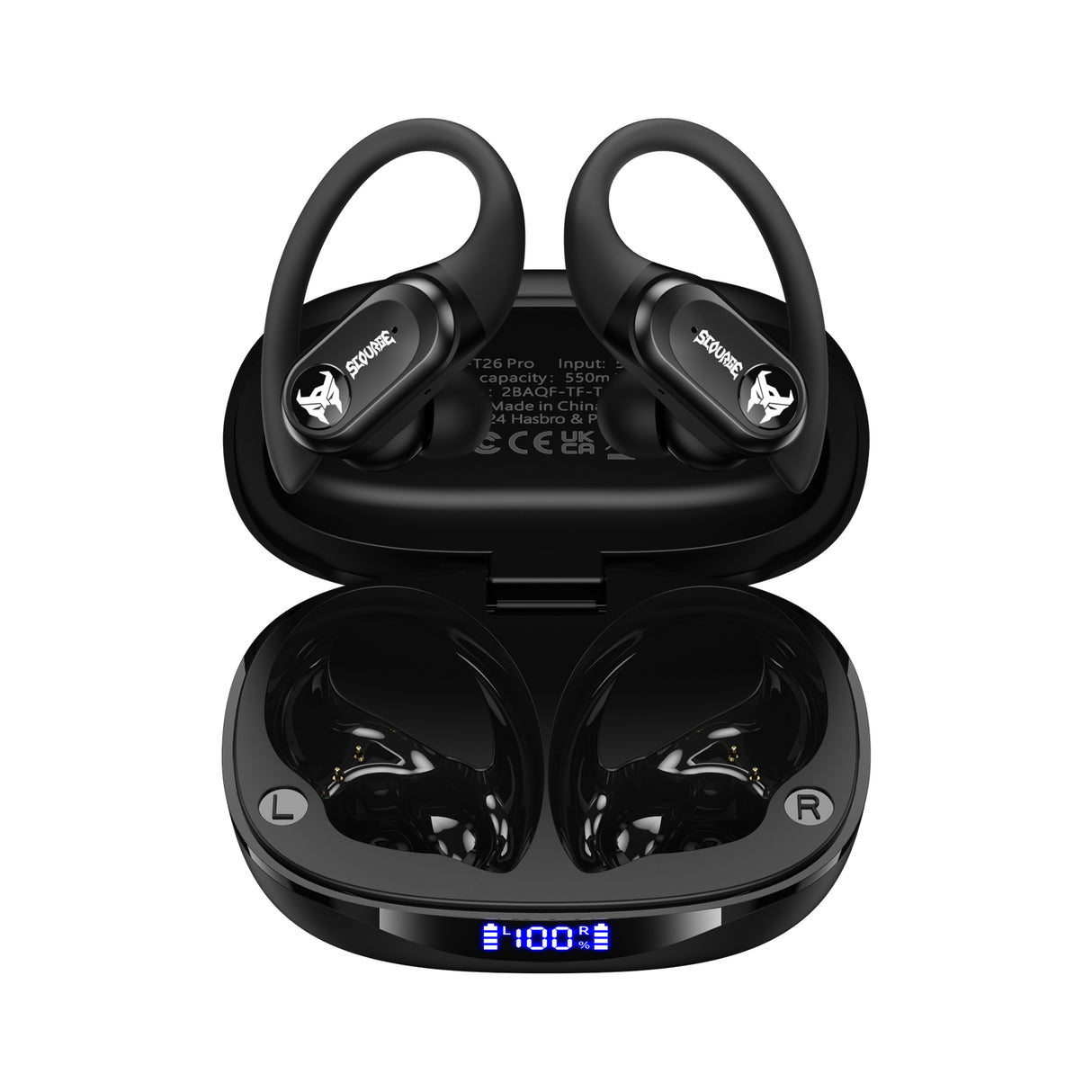 Transformers TF-T26 Pro Over The Ear Earbuds Wireless Bluetooth 5.4 Ear Buds with Earhooks 65H Playtimes Deep Bass Sound IPX5 Mic IPX5 Waterproof Earphones for Sport/Workout