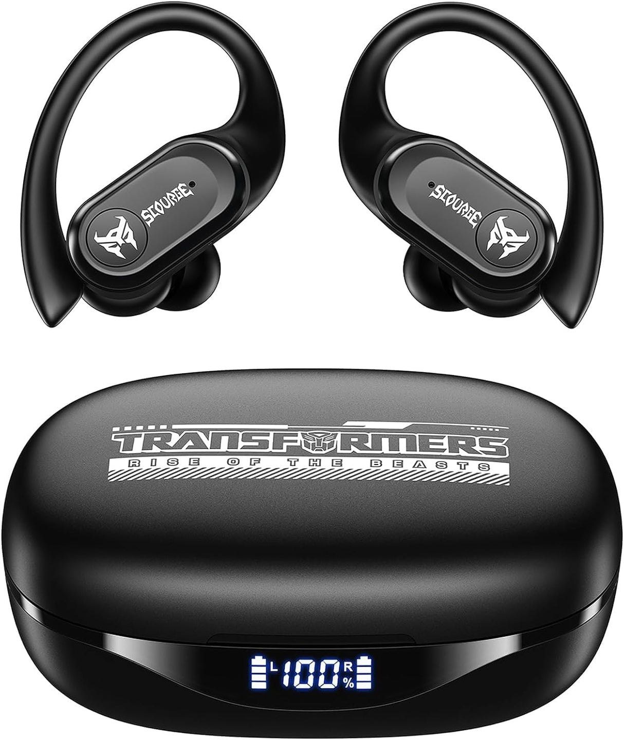 Transformers TF-T26 Pro Over The Ear Earbuds Wireless Bluetooth 5.4 Ear Buds with Earhooks 65H Playtimes Deep Bass Sound IPX5 Mic IPX5 Waterproof Earphones for Sport/Workout