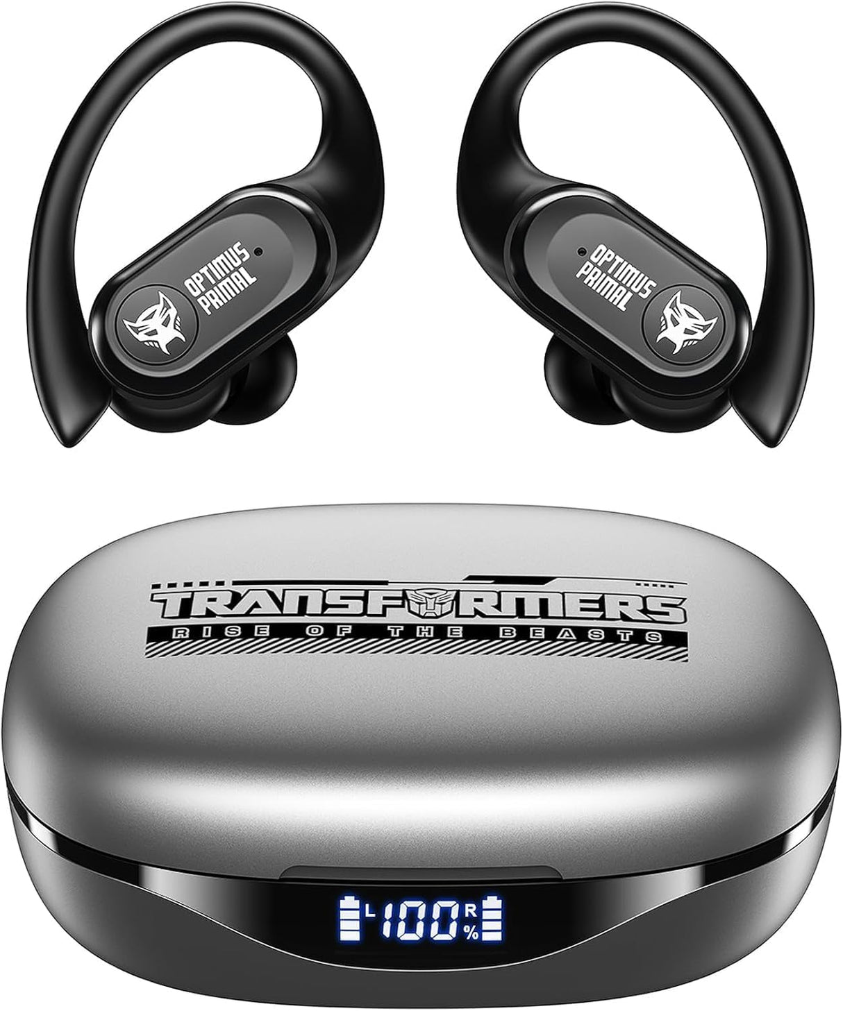 Transformers TF-T26 Pro Over The Ear Earbuds Wireless Bluetooth 5.4 Ear Buds with Earhooks 65H Playtimes Deep Bass Sound IPX5 Mic IPX5 Waterproof Earphones for Sport/Workout