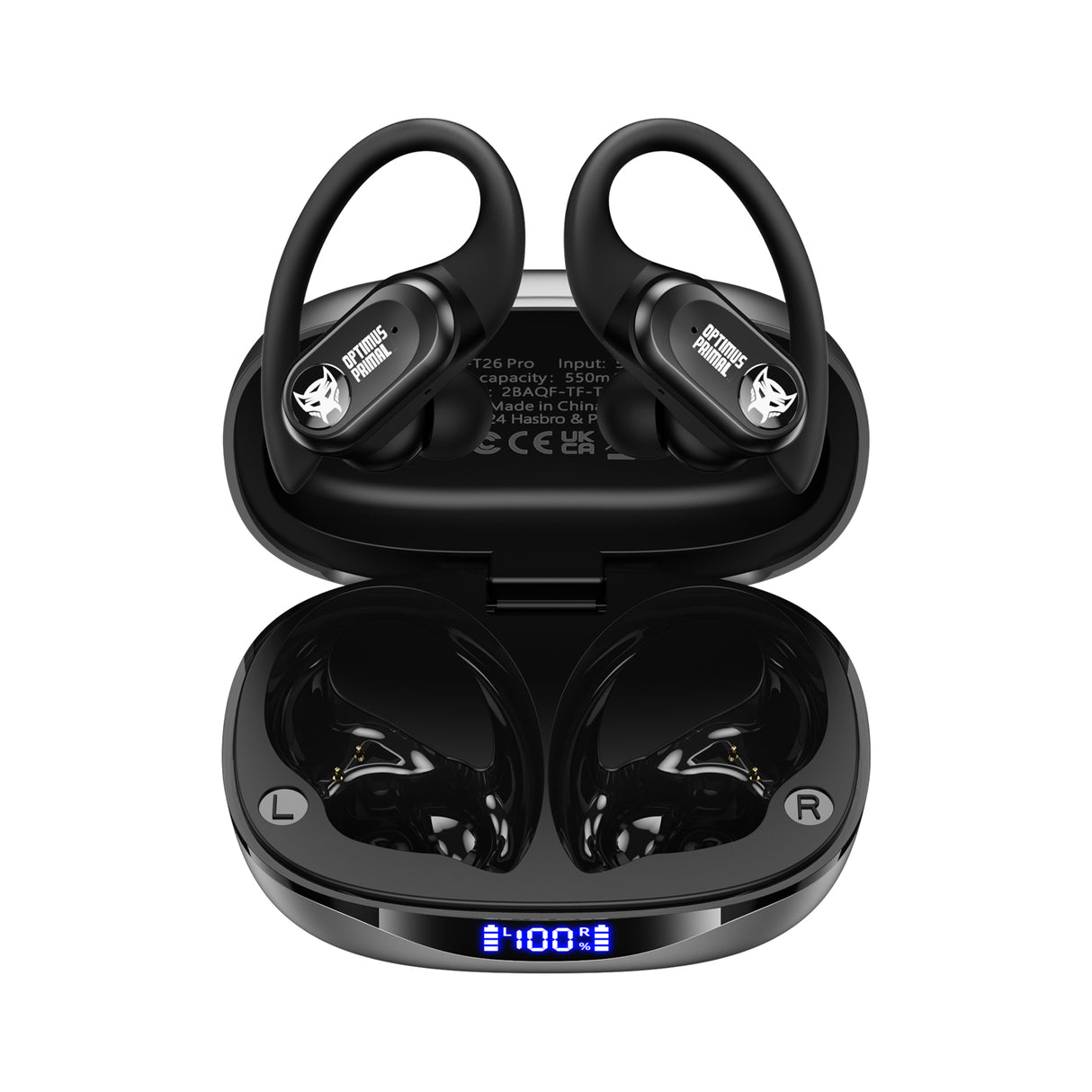 Transformers TF-T26 Pro Over The Ear Earbuds Wireless Bluetooth 5.4 Ear Buds with Earhooks 65H Playtimes Deep Bass Sound IPX5 Mic IPX5 Waterproof Earphones for Sport/Workout