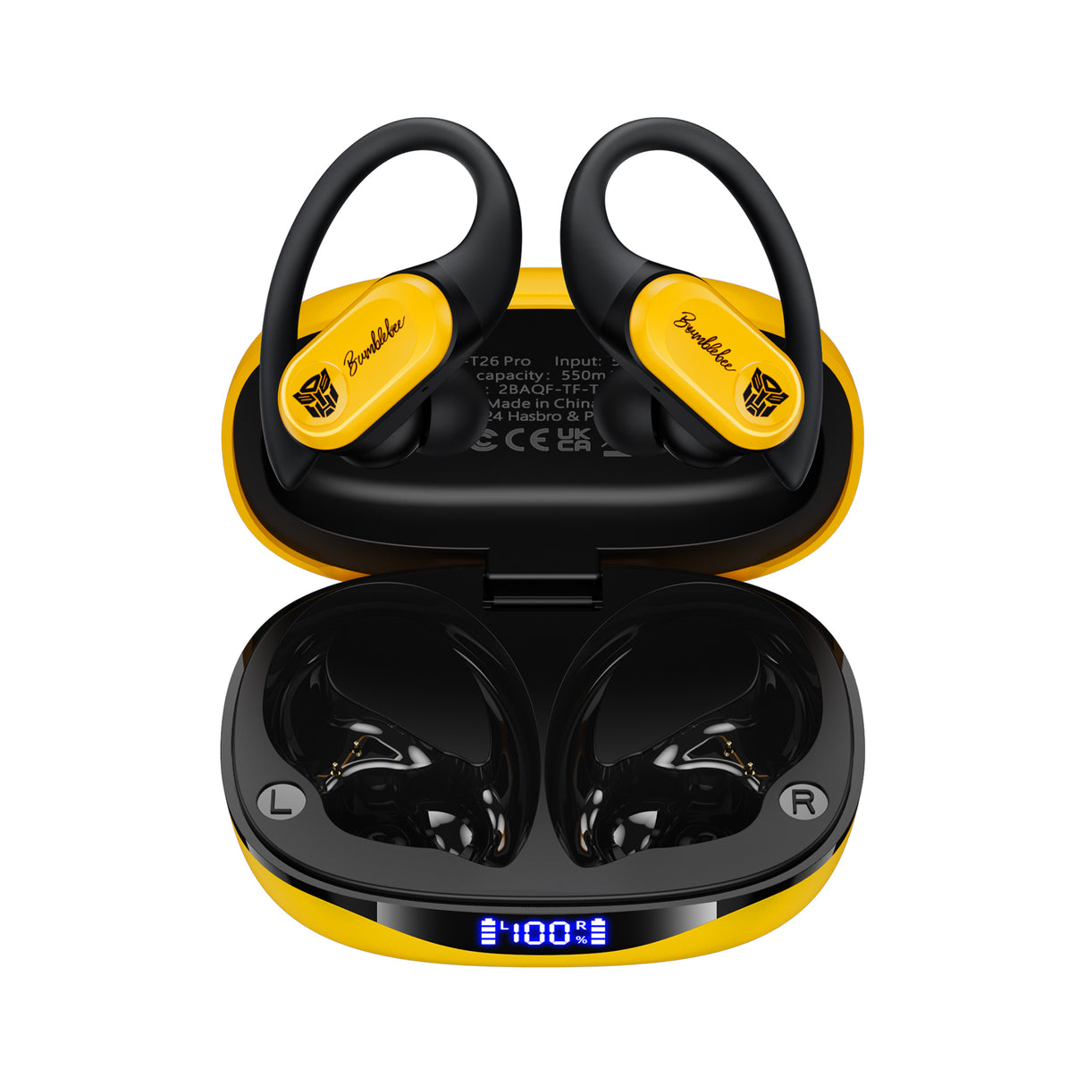 Transformers TF-T26 Pro Over The Ear Earbuds Wireless Bluetooth 5.4 Ear Buds with Earhooks 65H Playtimes Deep Bass Sound IPX5 Mic IPX5 Waterproof Earphones for Sport/Workout