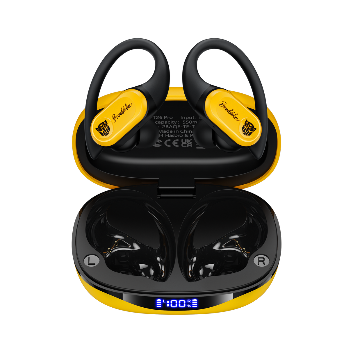 Transformers TF-T26 Pro Over The Ear Earbuds Wireless Bluetooth 5.4 Ear Buds with Earhooks 65H Playtimes Deep Bass Sound IPX5 Mic IPX5 Waterproof Earphones for Sport/Workout