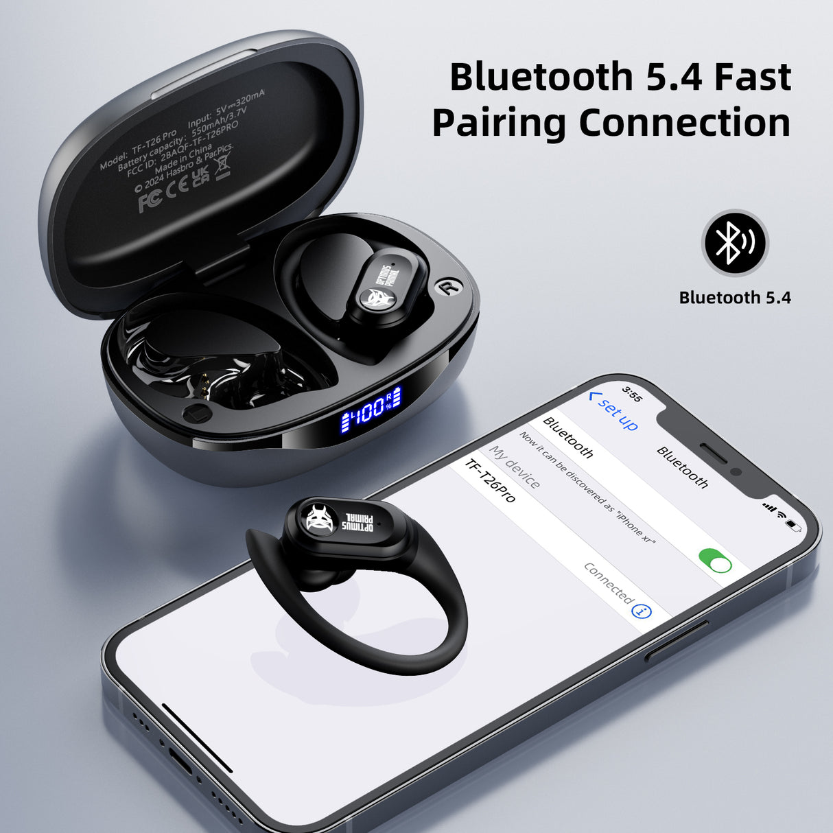Transformers TF-T26 Pro Over The Ear Earbuds Wireless Bluetooth 5.4 Ear Buds with Earhooks 65H Playtimes Deep Bass Sound IPX5 Mic IPX5 Waterproof Earphones for Sport/Workout
