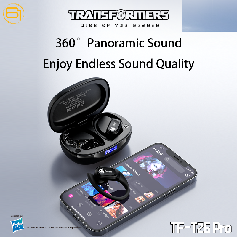 Transformers TF-T26 Pro Over The Ear Earbuds Wireless Bluetooth 5.4 Ear Buds with Earhooks 65H Playtimes Deep Bass Sound IPX5 Mic IPX5 Waterproof Earphones for Sport/Workout