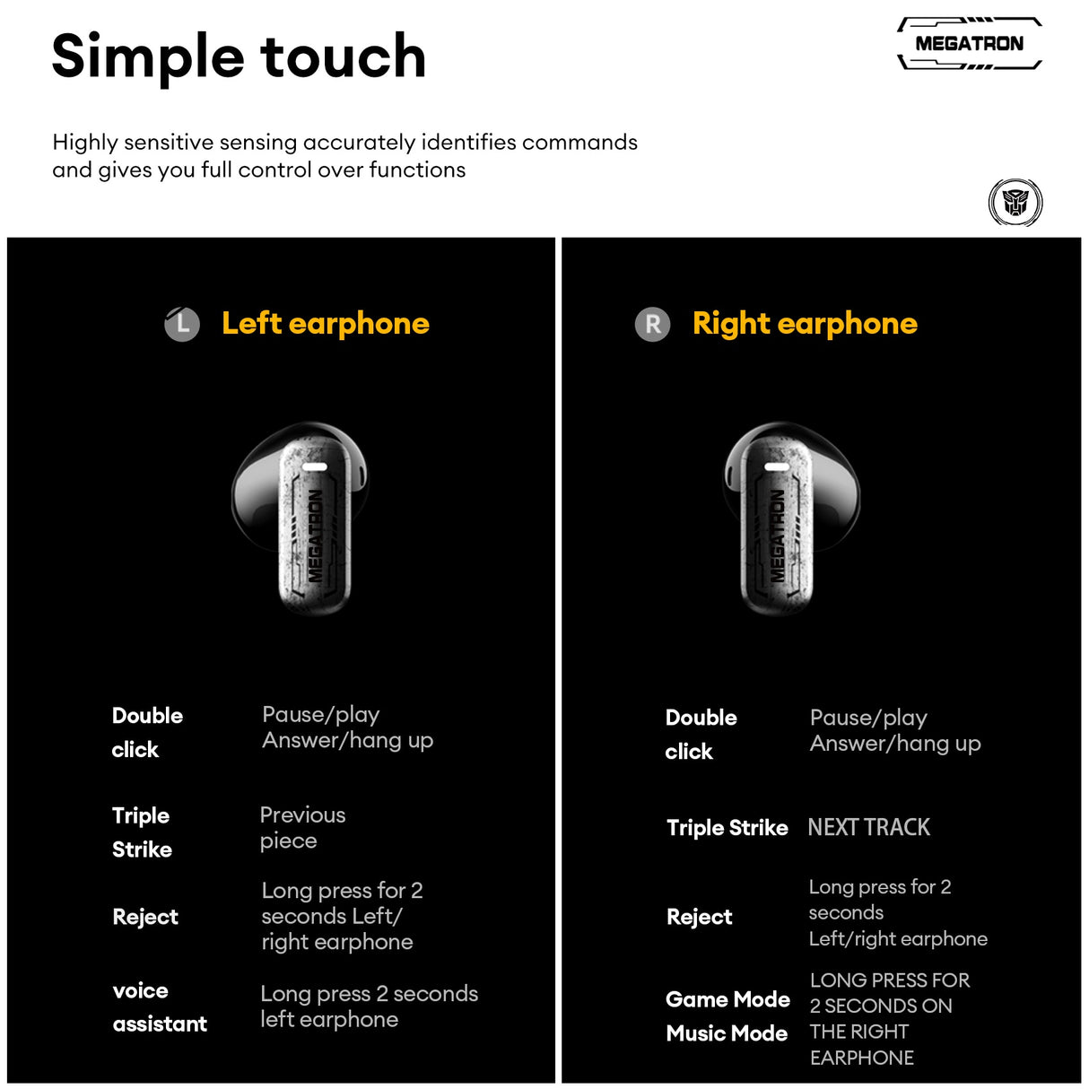 Transformers TF-T31 Bluetooth TWS Wireless Earbuds with Mechanical Shell Design Passive Noise Cancelling In-Ear Cool HiFi HD Calling Music Game Modes Low Latency Sports Earphones