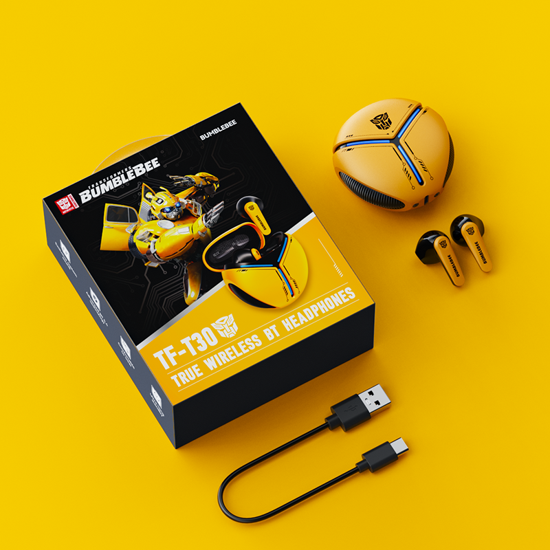 Transformers TF-T30 Bluetooth TWS Wireless Earbuds with Energy Core Design Passive Noise Cancelling Semi-in-Ear Cool HiFi HD Calling Music Game Modes Low Latency Sports Earphones