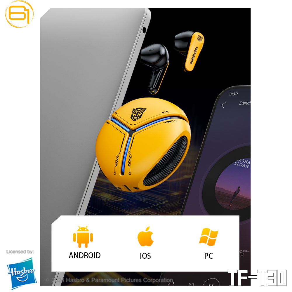 Transformers TF-T30 Bluetooth TWS Wireless Earbuds with Energy Core Design Passive Noise Cancelling Semi-in-Ear Cool HiFi HD Calling Music Game Modes Low Latency Sports Earphones