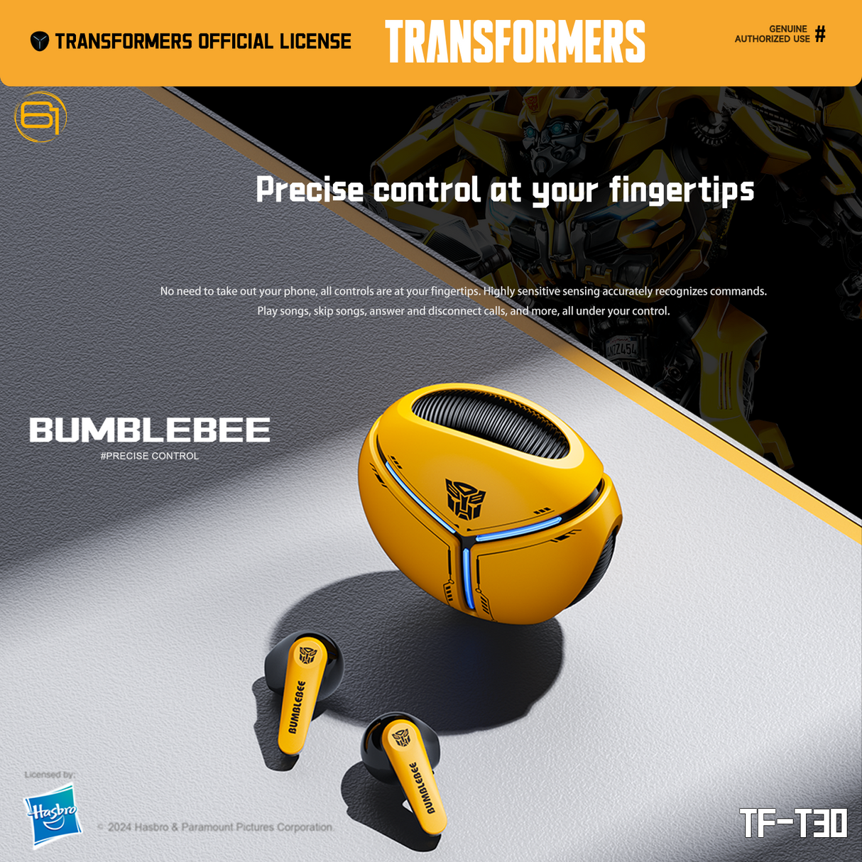 Transformers TF-T30 Bluetooth TWS Wireless Earbuds with Energy Core Design Passive Noise Cancelling Semi-in-Ear Cool HiFi HD Calling Music Game Modes Low Latency Sports Earphones