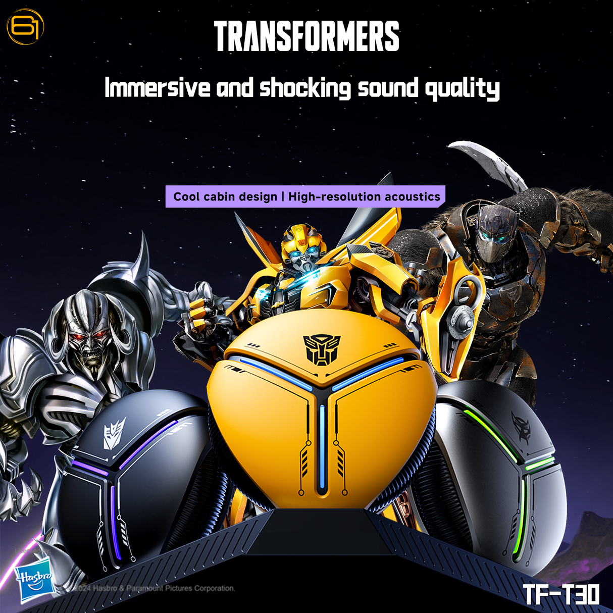 Transformers TF-T30 Bluetooth TWS Wireless Earbuds with Energy Core Design Passive Noise Cancelling Semi-in-Ear Cool HiFi HD Calling Music Game Modes Low Latency Sports Earphones