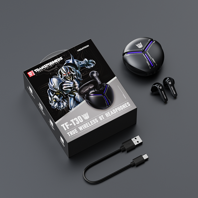 Transformers TF-T30 Bluetooth TWS Wireless Earbuds with Energy Core Design Passive Noise Cancelling Semi-in-Ear Cool HiFi HD Calling Music Game Modes Low Latency Sports Earphones