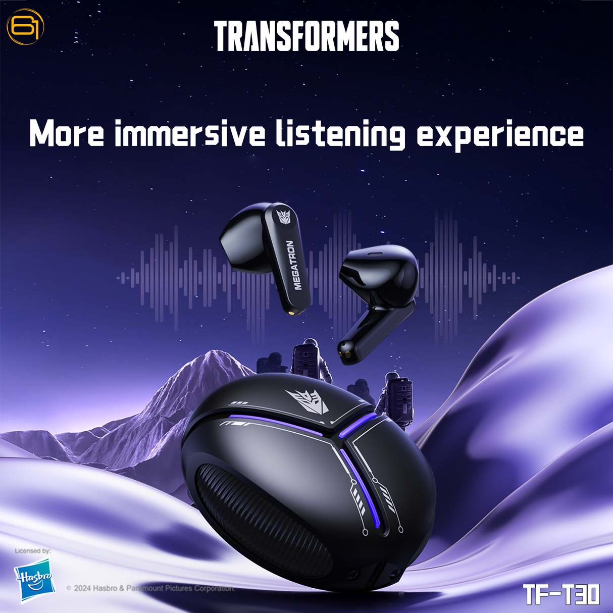 Transformers TF-T30 Bluetooth TWS Wireless Earbuds with Energy Core Design Passive Noise Cancelling Semi-in-Ear Cool HiFi HD Calling Music Game Modes Low Latency Sports Earphones
