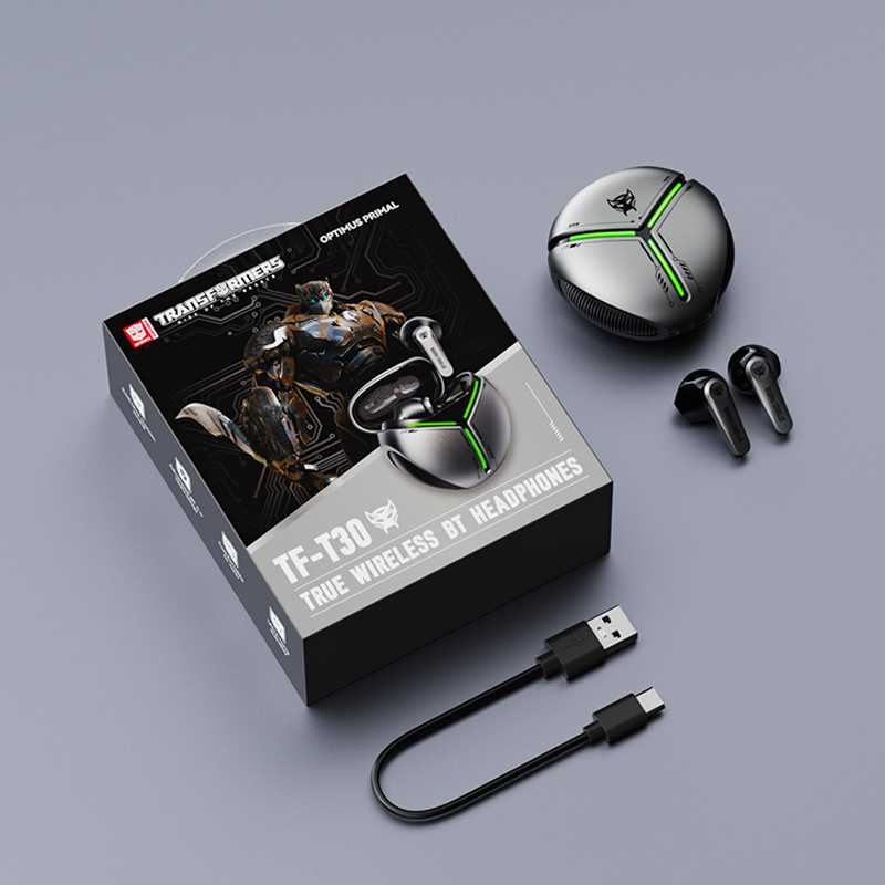 Transformers TF-T30 Bluetooth TWS Wireless Earbuds with Energy Core Design Passive Noise Cancelling Semi-in-Ear Cool HiFi HD Calling Music Game Modes Low Latency Sports Earphones