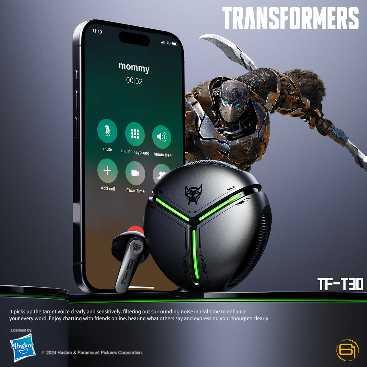 Transformers TF-T30 Bluetooth TWS Wireless Earbuds with Energy Core Design Passive Noise Cancelling Semi-in-Ear Cool HiFi HD Calling Music Game Modes Low Latency Sports Earphones