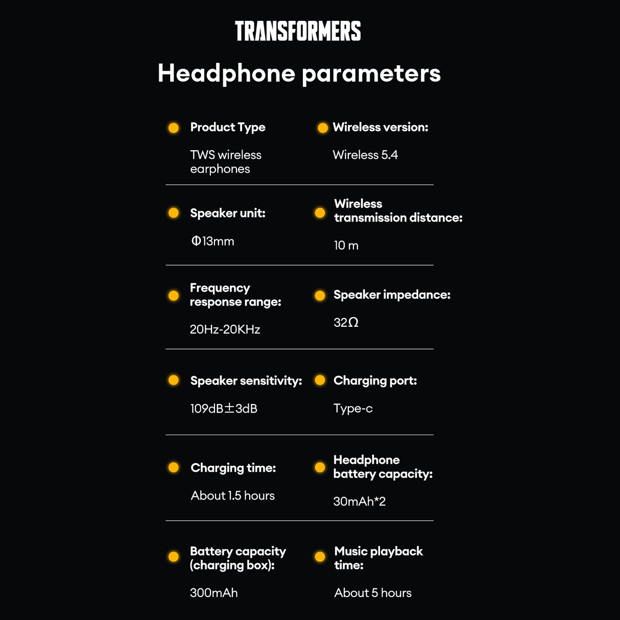 Transformers TF-T30 Bluetooth TWS Wireless Earbuds with Energy Core Design Passive Noise Cancelling Semi-in-Ear Cool HiFi HD Calling Music Game Modes Low Latency Sports Earphones