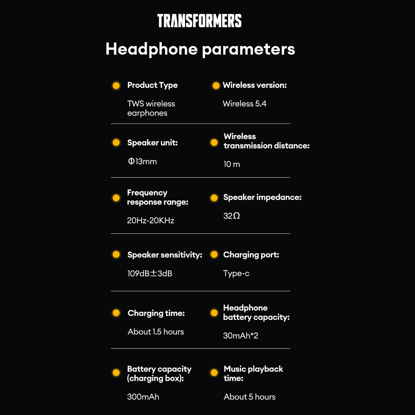 Transformers TF-T30 Bluetooth TWS Wireless Earbuds with Energy Core Design Passive Noise Cancelling Semi-in-Ear Cool HiFi HD Calling Music Game Modes Low Latency Sports Earphones