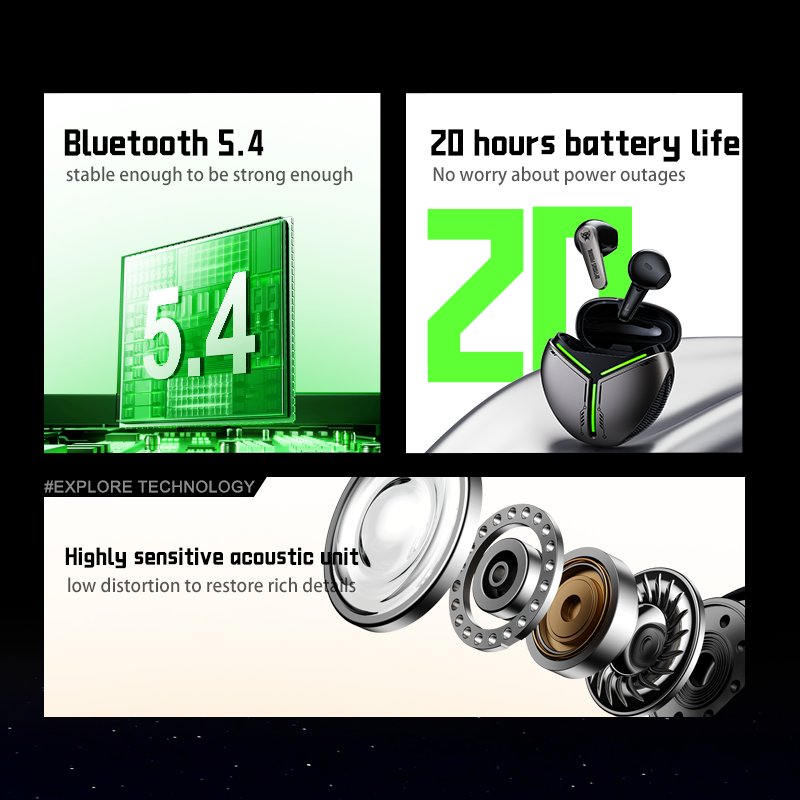 Transformers TF-T30 Bluetooth TWS Wireless Earbuds with Energy Core Design Passive Noise Cancelling Semi-in-Ear Cool HiFi HD Calling Music Game Modes Low Latency Sports Earphones