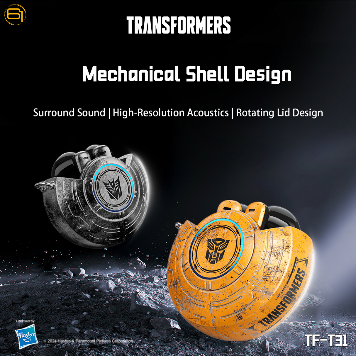 Transformers TF-T31 Bluetooth TWS Wireless Earbuds with Mechanical Shell Design Passive Noise Cancelling In-Ear Cool HiFi HD Calling Music Game Modes Low Latency Sports Earphones