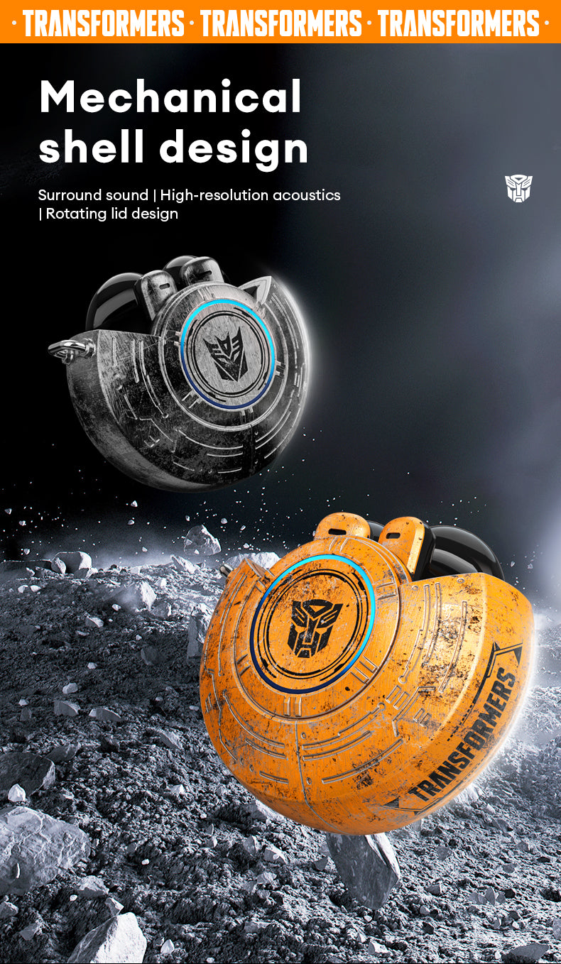 Transformers TF-T31 Bluetooth TWS Wireless Earbuds with Mechanical Shell Design Passive Noise Cancelling In-Ear Cool HiFi HD Calling Music Game Modes Low Latency Sports Earphones