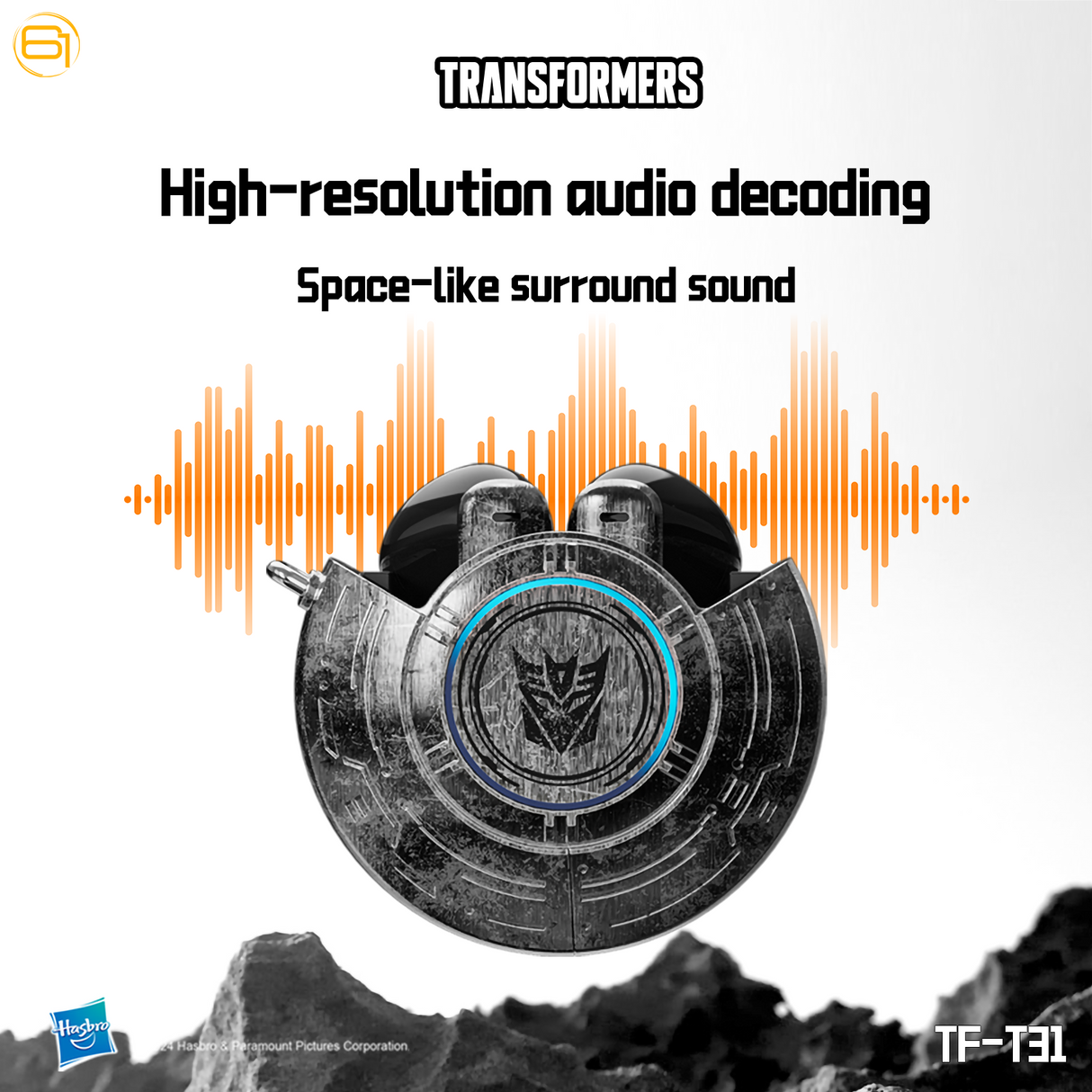 Transformers TF-T31 Bluetooth TWS Wireless Earbuds with Mechanical Shell Design Passive Noise Cancelling In-Ear Cool HiFi HD Calling Music Game Modes Low Latency Sports Earphones