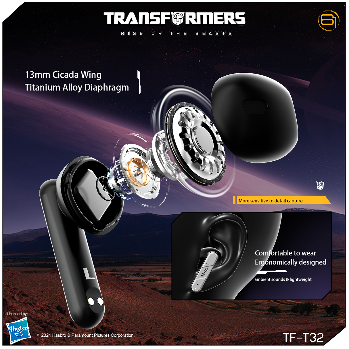 Transformers TF-T32 Wireless Bluetooth Earbuds - Zinc Alloy Case, Low-Latency Gaming & Music Modes, 13mm Loudspeaker, USB-C Fast Charging, Deep Bass Sound Long Battery 24H Playtime