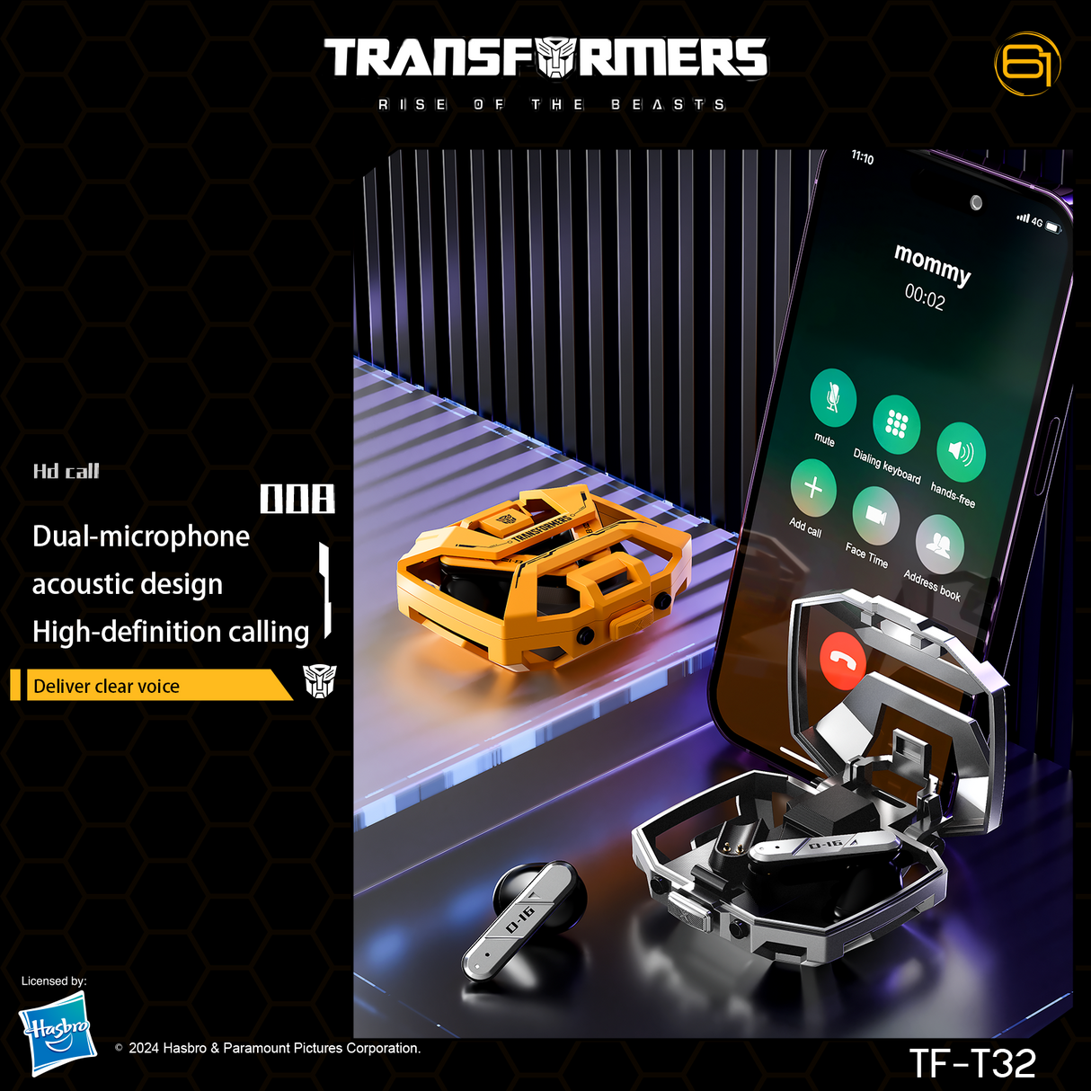 Transformers TF-T32 Wireless Bluetooth Earbuds - Zinc Alloy Case, Low-Latency Gaming & Music Modes, 13mm Loudspeaker, USB-C Fast Charging, Deep Bass Sound Long Battery 24H Playtime