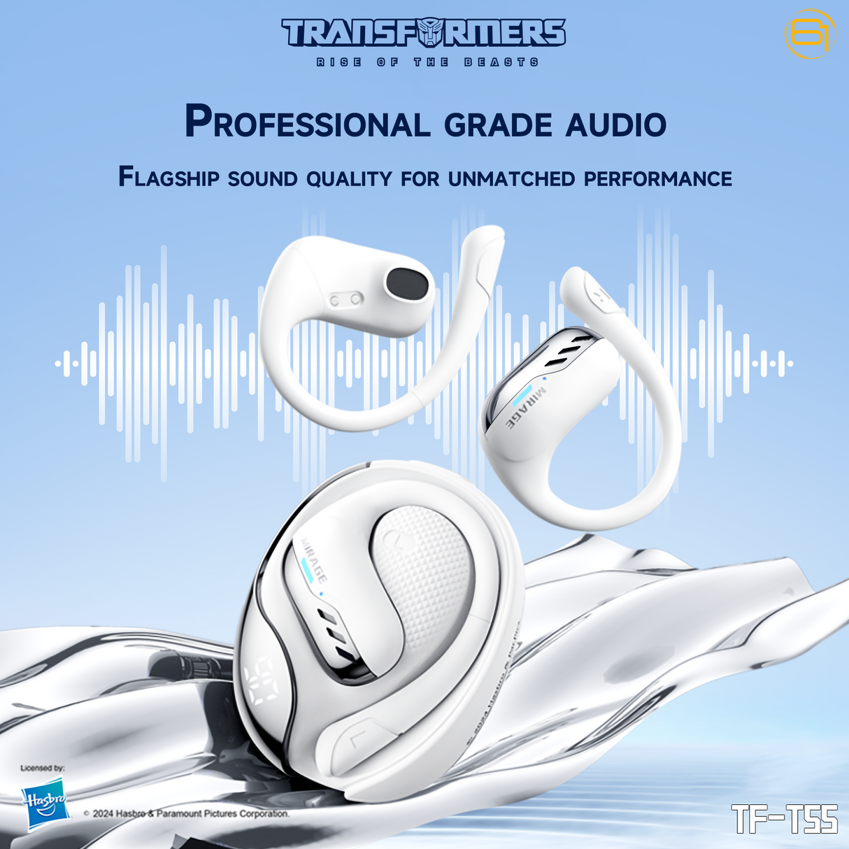 Transformers TF-T55 Open-Back Bluetooth Wireless Earbuds, Sleek Wing-Like Design Passive Noise Cancelling In-Ear Cool HiFi Calling Dual Modes Sports Earphones LED Display