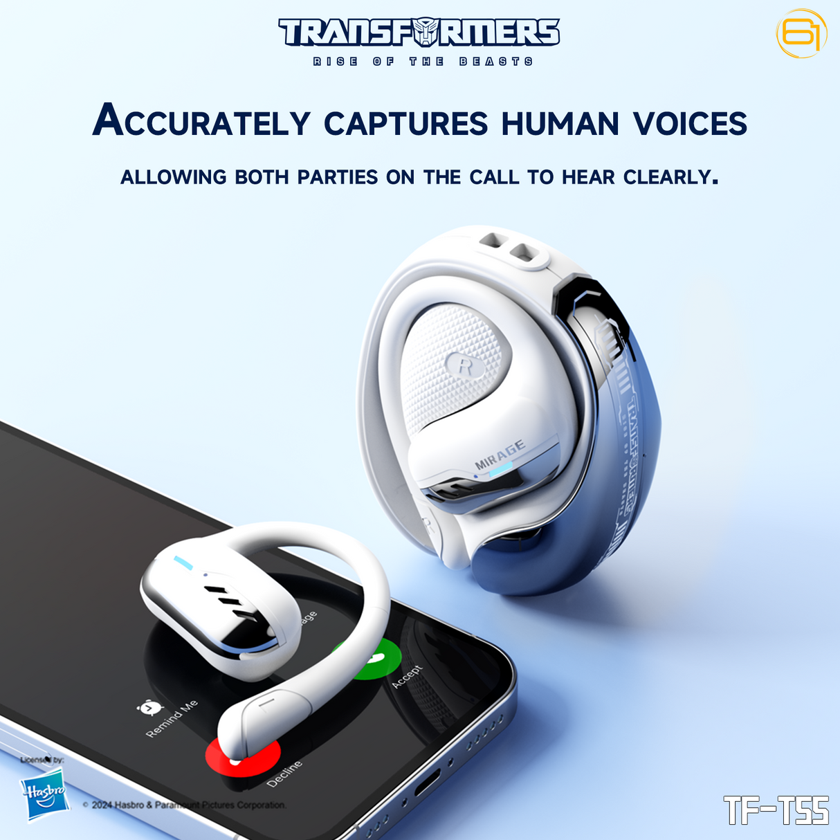 Transformers TF-T55 Open-Back Bluetooth Wireless Earbuds, Sleek Wing-Like Design Passive Noise Cancelling In-Ear Cool HiFi Calling Dual Modes Sports Earphones LED Display