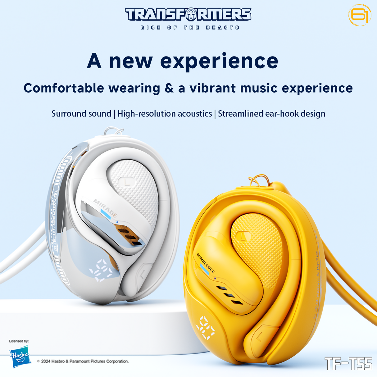 Transformers TF-T55 Open-Back Bluetooth Wireless Earbuds, Sleek Wing-Like Design Passive Noise Cancelling In-Ear Cool HiFi Calling Dual Modes Sports Earphones LED Display
