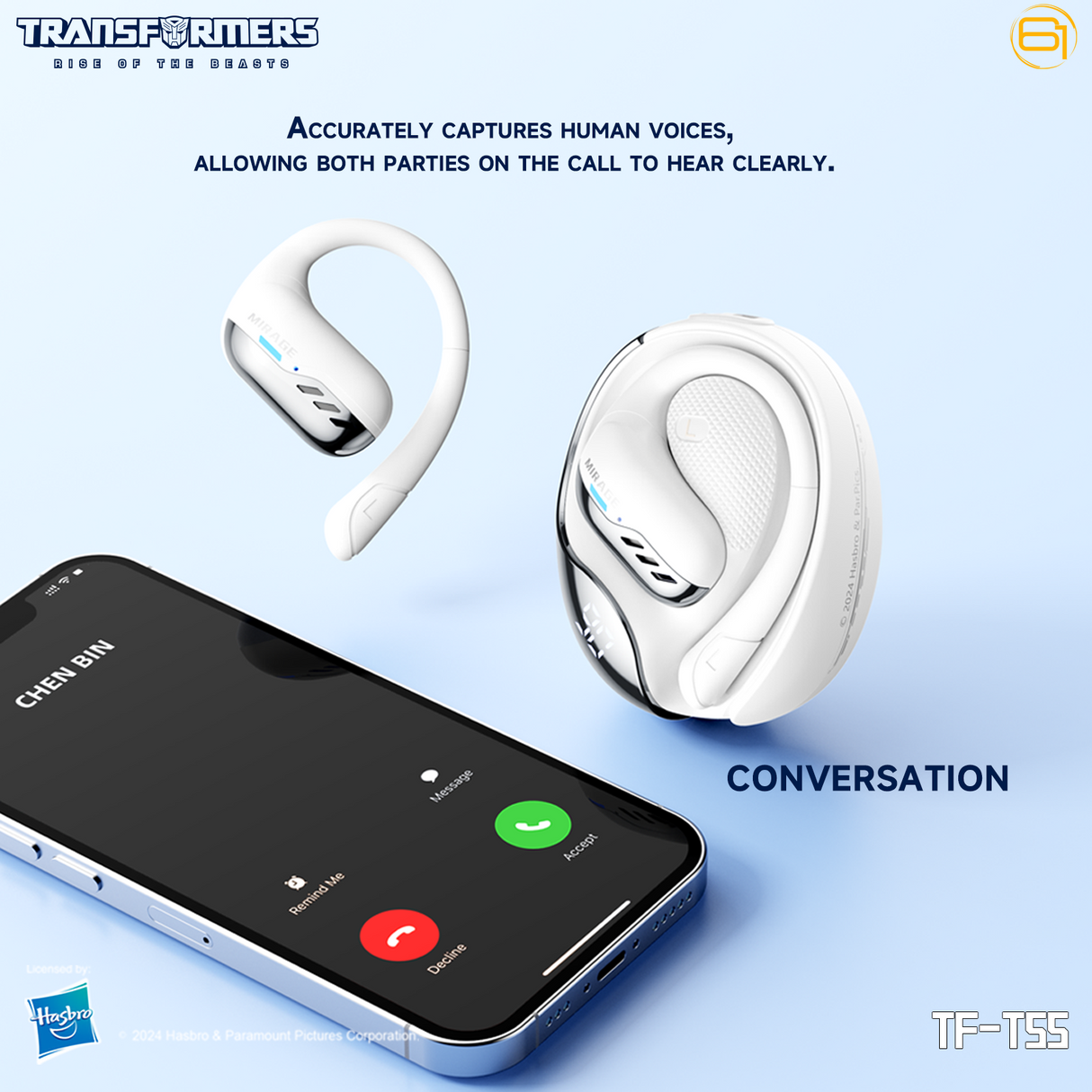 Transformers TF-T55 Open-Back Bluetooth Wireless Earbuds, Sleek Wing-Like Design Passive Noise Cancelling In-Ear Cool HiFi Calling Dual Modes Sports Earphones LED Display