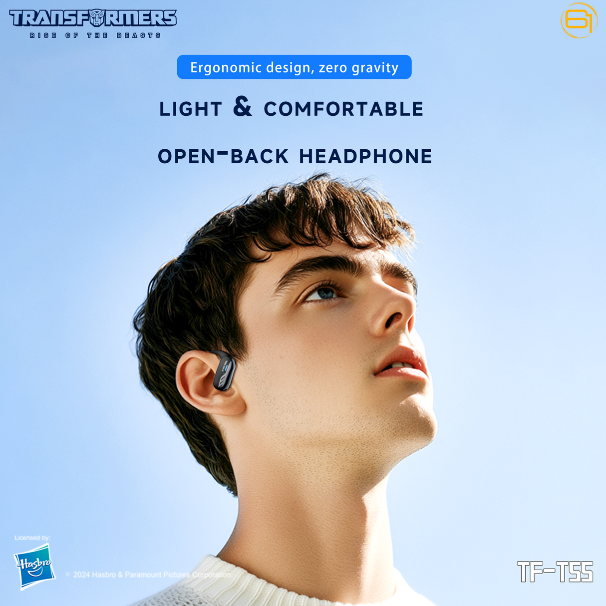 Transformers TF-T55 Open-Back Bluetooth Wireless Earbuds, Sleek Wing-Like Design Passive Noise Cancelling In-Ear Cool HiFi Calling Dual Modes Sports Earphones LED Display