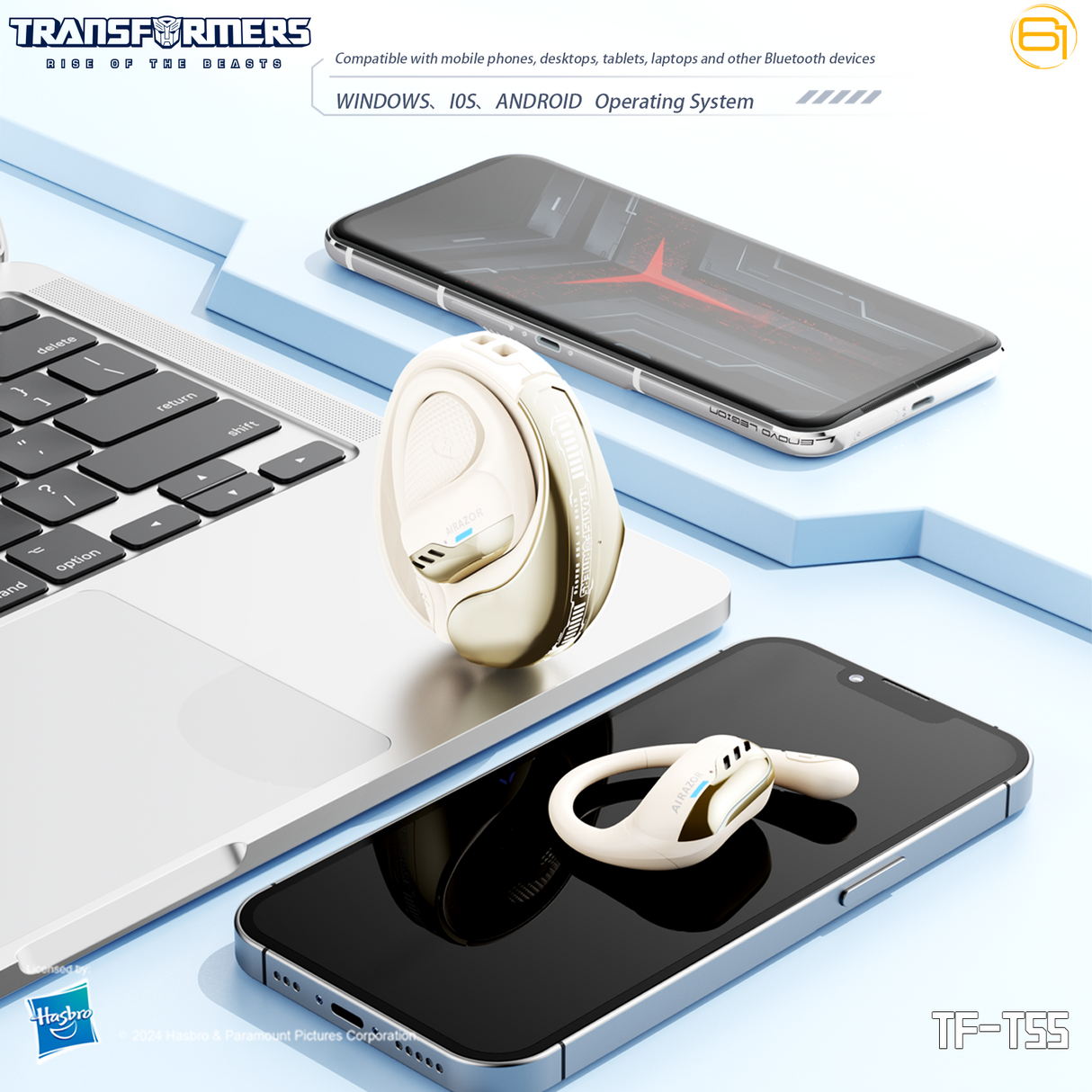 Transformers TF-T55 Open-Back Bluetooth Wireless Earbuds, Sleek Wing-Like Design Passive Noise Cancelling In-Ear Cool HiFi Calling Dual Modes Sports Earphones LED Display