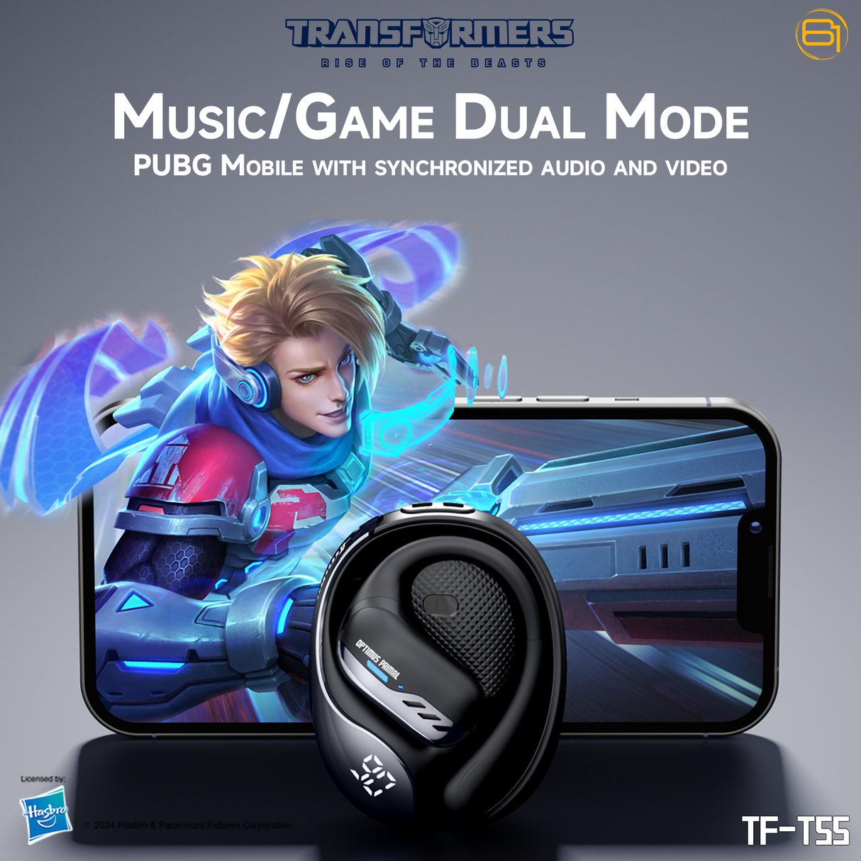 Transformers TF-T55 Open-Back Bluetooth Wireless Earbuds, Sleek Wing-Like Design Passive Noise Cancelling In-Ear Cool HiFi Calling Dual Modes Sports Earphones LED Display