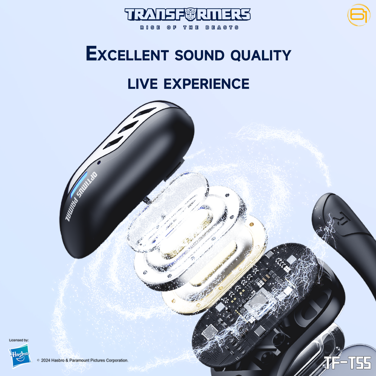 Transformers TF-T55 Open-Back Bluetooth Wireless Earbuds, Sleek Wing-Like Design Passive Noise Cancelling In-Ear Cool HiFi Calling Dual Modes Sports Earphones LED Display