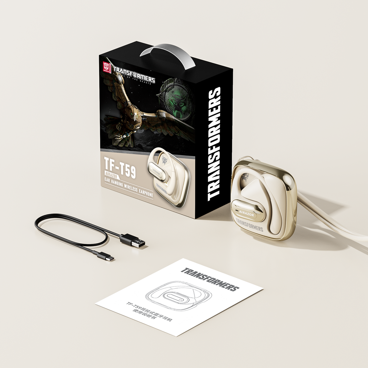 Transformers TF-T59 Ear-Hook True Wireless Bluetooth Earbuds with Mic, Low Latency Game/Music Modes, 13mm Drivers, Secure Fit Sport Headphones, IPX5 Waterproof Deep Bass Sound