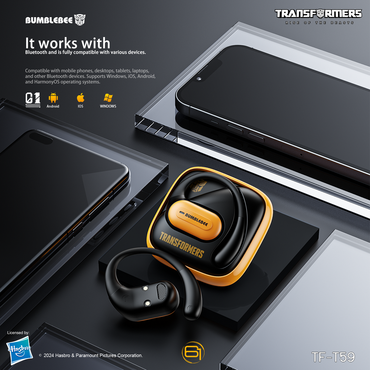 Transformers TF-T59 Ear-Hook True Wireless Bluetooth Earbuds with Mic, Low Latency Game/Music Modes, 13mm Drivers, Secure Fit Sport Headphones, IPX5 Waterproof Deep Bass Sound