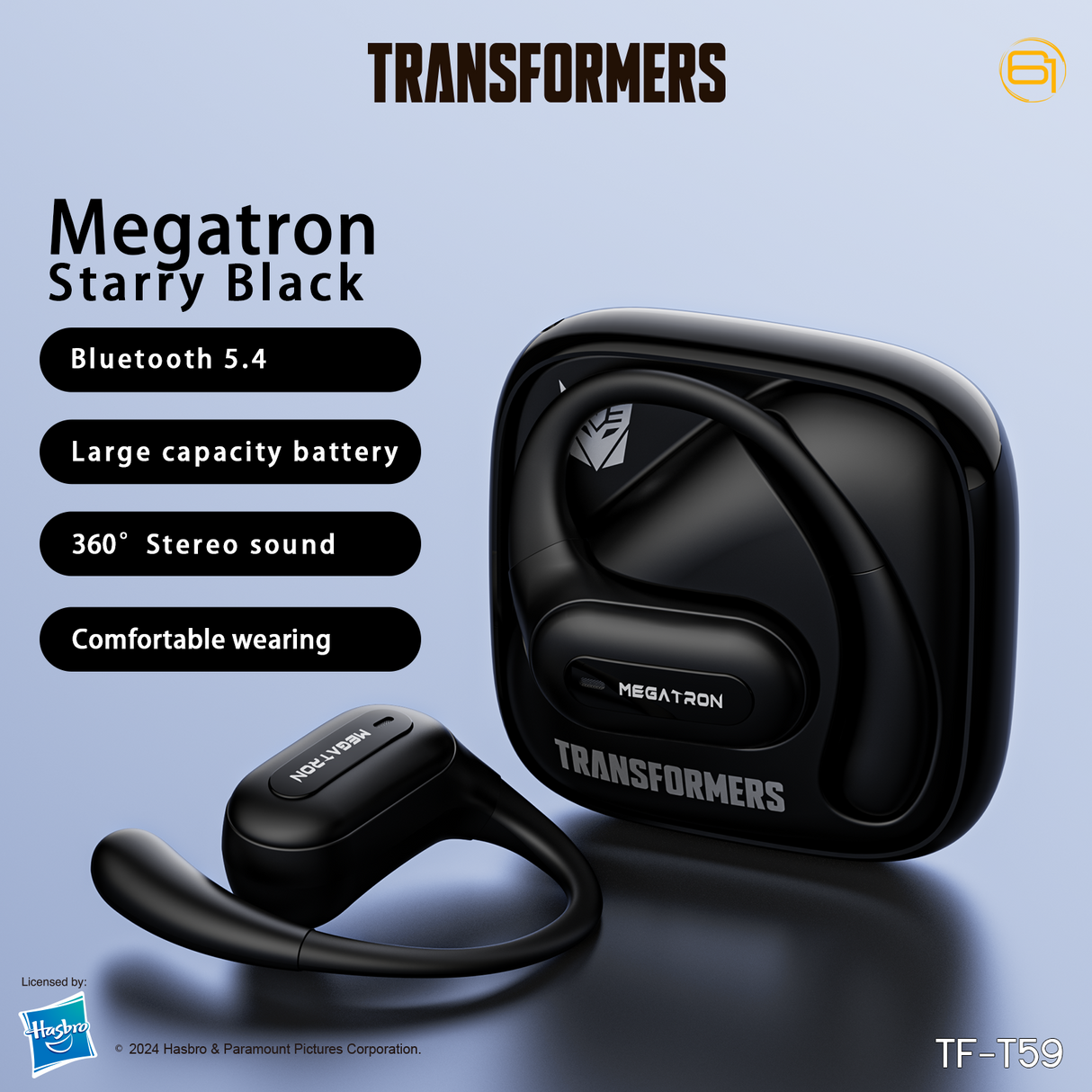 Transformers TF-T59 Ear-Hook True Wireless Bluetooth Earbuds with Mic, Low Latency Game/Music Modes, 13mm Drivers, Secure Fit Sport Headphones, IPX5 Waterproof Deep Bass Sound