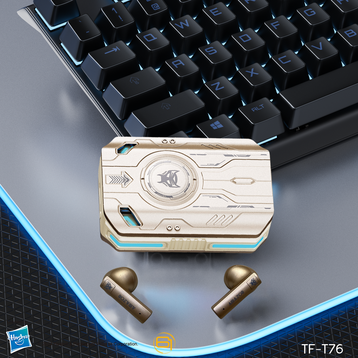 Transformers TF-T76 True Wireless Bluetooth 6.0 Earbuds with Mic, Mecha Zinc Alloy Armor Case, Low-Latency Game/Music Modes, Hi-Fi 13mm Drivers, HD Calling, 40H Total Playtime